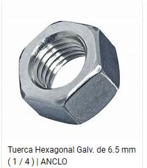 TUERCA HEXAGONAL 6.5MM 1/4          EXTRA IOT       TH6.5       ACERO