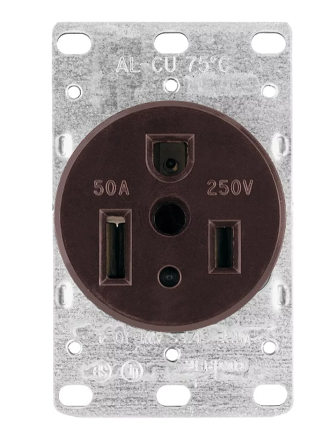 RECEPTACULO DE ALIMENTACION DE 2 POLOS Y 3 CABLES DE 50 AMP ARROW 1254 CAFE