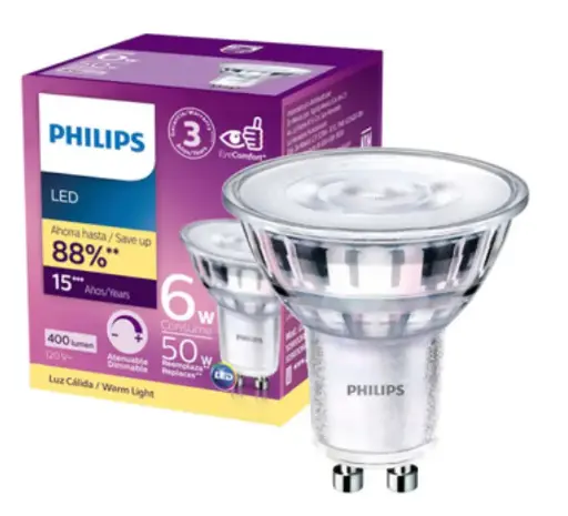 [EXTRA-03306] FOCO DICROICO ATENUABLE GU10 6W 3000K 400 LUMENES